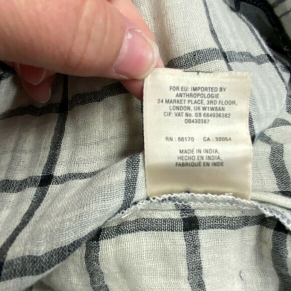 Anthropologie Floreat Black Cream Plaid Burgundy Embroidered V Neck Tunic Small - Picture 11 of 11